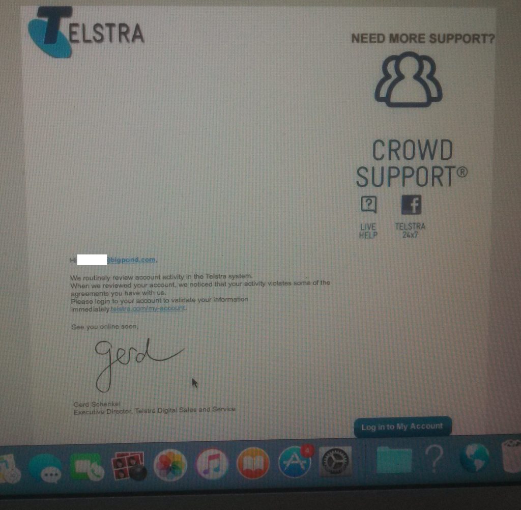 fake Telstra email